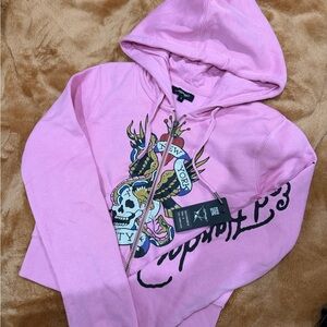 NWT Ed Hardy Pink Zip-Up Cropped Hoodie